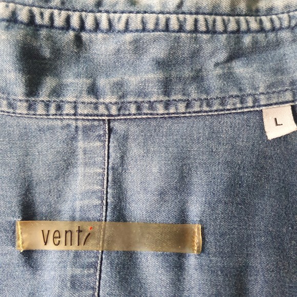 Size L Chest 46-48" Collar 40cm Vintage Short Sleeve Denim Shirt - Picture 7 of 8